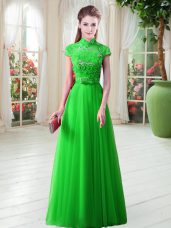 Floor Length Lace Up Evening Dress for Prom with Appliques