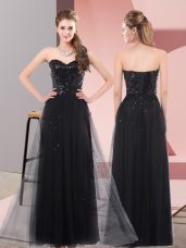 Noble Black Lace Up Sweetheart Sequins Prom Dresses Tulle Sleeveless