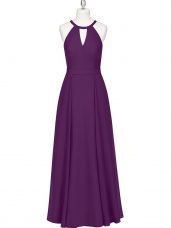 Hot Selling Eggplant Purple Zipper Straps Ruching Prom Gown Chiffon Sleeveless