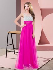 On Sale Floor Length Fuchsia Prom Dresses Chiffon Sleeveless Sequins