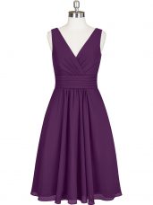 Knee Length A-line Sleeveless Purple Evening Dress Zipper