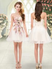 New Style Champagne A-line Tulle Sweetheart Sleeveless Beading and Appliques Mini Length Lace Up Dress for Prom
