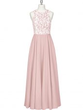 Pink Scoop Neckline Lace and Appliques Evening Dress Sleeveless Zipper