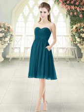 Cute Peacock Green Chiffon Zipper Sleeveless Knee Length Ruching