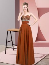 Brown Empire Chiffon Strapless Sleeveless Beading Floor Length Zipper Prom Dress