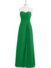 Lovely Green A-line Ruching Prom Gown Zipper Chiffon Sleeveless Floor Length