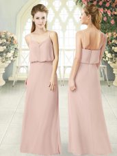 Pink Prom and Party with Ruching Spaghetti Straps Sleeveless Zipper
