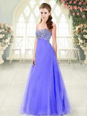 Glorious Lavender Sleeveless Beading Floor Length Prom Dress