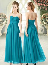 Wonderful Ankle Length Zipper Prom Party Dress Teal for Prom and Party with Ruching