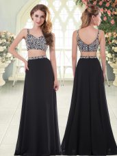 Black Straps Zipper Beading Prom Dresses Sleeveless