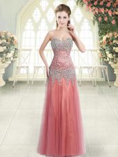 Tulle Sweetheart Sleeveless Zipper Beading Prom Gown in Watermelon Red