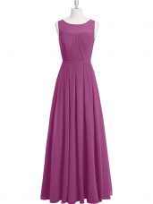 Fashionable Ruching Prom Gown Purple Zipper Sleeveless Floor Length