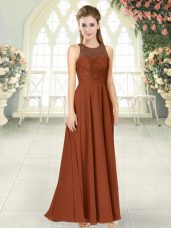 Floor Length Backless Prom Dresses Brown for Prom and Party with Lace