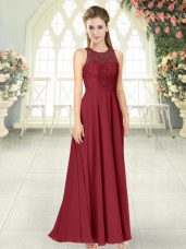 Exquisite Burgundy Sleeveless Chiffon Backless Prom Evening Gown for Prom and Party