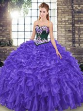 Beauteous Organza Sleeveless Ball Gown Prom Dress Sweep Train and Embroidery and Ruffles