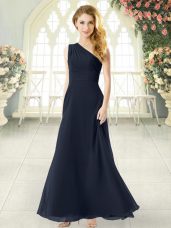 Charming Black Sleeveless Ankle Length Ruching Side Zipper Prom Dress