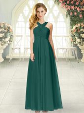 Fantastic Chiffon Straps Sleeveless Zipper Ruching Homecoming Dress in Peacock Green