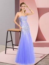 Tulle Sweetheart Sleeveless Zipper Beading Prom Dress in Lavender