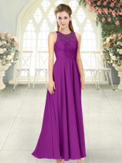 Custom Made Chiffon Sleeveless Floor Length Prom Dress and Lace