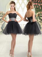 Black A-line Tulle Sweetheart Sleeveless Beading Mini Length Lace Up Prom Dresses