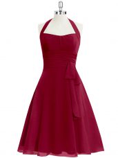 Shining Knee Length Wine Red Homecoming Dress Halter Top Sleeveless Zipper