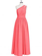 Chiffon One Shoulder Sleeveless Zipper Ruching Prom Dress in Red