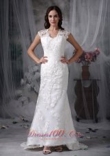 Sheath Lace Brush Train Wide Straps Wedding Dress