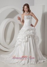 Wedding Gown A-line Chapel Train Teffeta Beading Pick-ups