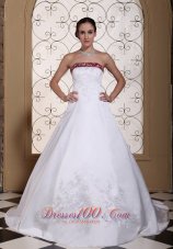 Wedding Dress Wine Red and White A-line Chapel Train