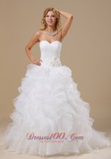 Sweetheart Ruffles Train Hand Made Flower Wedding Dress