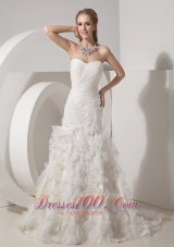 Mermaid Sweetheart Ruched Flowers Skirt Wedding Dress