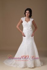 Mermaid Brush Lace Cap Sleeves Wedding Dress Beading