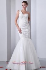 One Shoulder Mermaid Tulle Indoor Wedding Dress