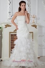 Column Strapless Ruch Wedding dress layered