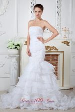 Mermaid Strapless Court Train Organza Appliques