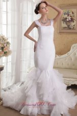 Mermaid Straps Court Train Satin and Organza Bridal Gown