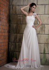 Wedding Dress One Shoulder Hand Made Flower Chiffon Court Train