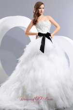 Wedding Dress Appliques and Bowknot layered Wedding Gown