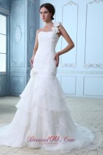 One Shoulder Hand Made Flower Mermaid Wedding Gown