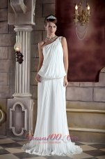 Summer One Shoulder Court Train Wedding Dress Ruched