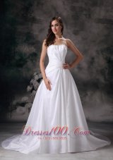 Taffeta A-line Strapless Wedding Dress Chapel Train Beading