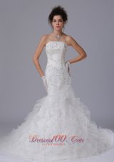 Mermaid Strapless Beaded Wedding Gown with Brush Train