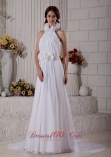 High-neck Wedding Dress Chapel Train Chiffon