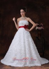 Rolling Flower Sweetheart Wedding Dress Bowknot Brush Train