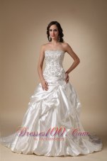 Dropped Waist Wedding DressTaffeta Pick-ups Corset Back