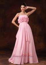 Luxury Handle Flowers Pink Bridal Dresses Empire Ruffles