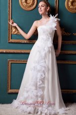 Floral One Shoulder Bridal Dresses Ruffles Brush Train