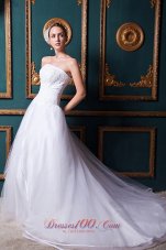 Snow White Church Wedding Dress Strapless Chapel Train