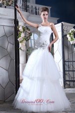 One Shoulder Mermaid Bridal Dress Crystal Tulle Tiered