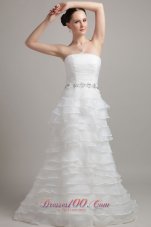 Princess Cascading Ruffles Beach Wedding Dress Court Train